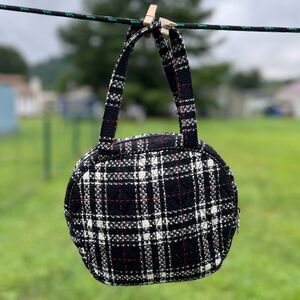Vera Bradley Tweed Canteen Purse Bag Plaid Satchel Black White Red Y2K NEW